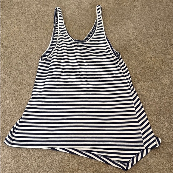 Theory Navy and White Asymmetrical Striped Tank Top - Picture 2 of 4